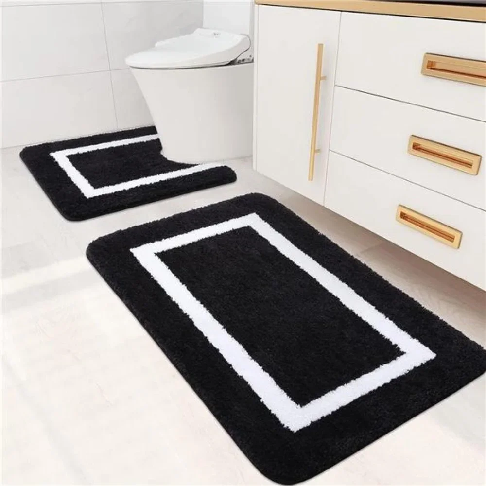 Bathroom Rugs Set 2 Pieces Soft Microfiber Bath Mat and U-Shaped Toilet Rug